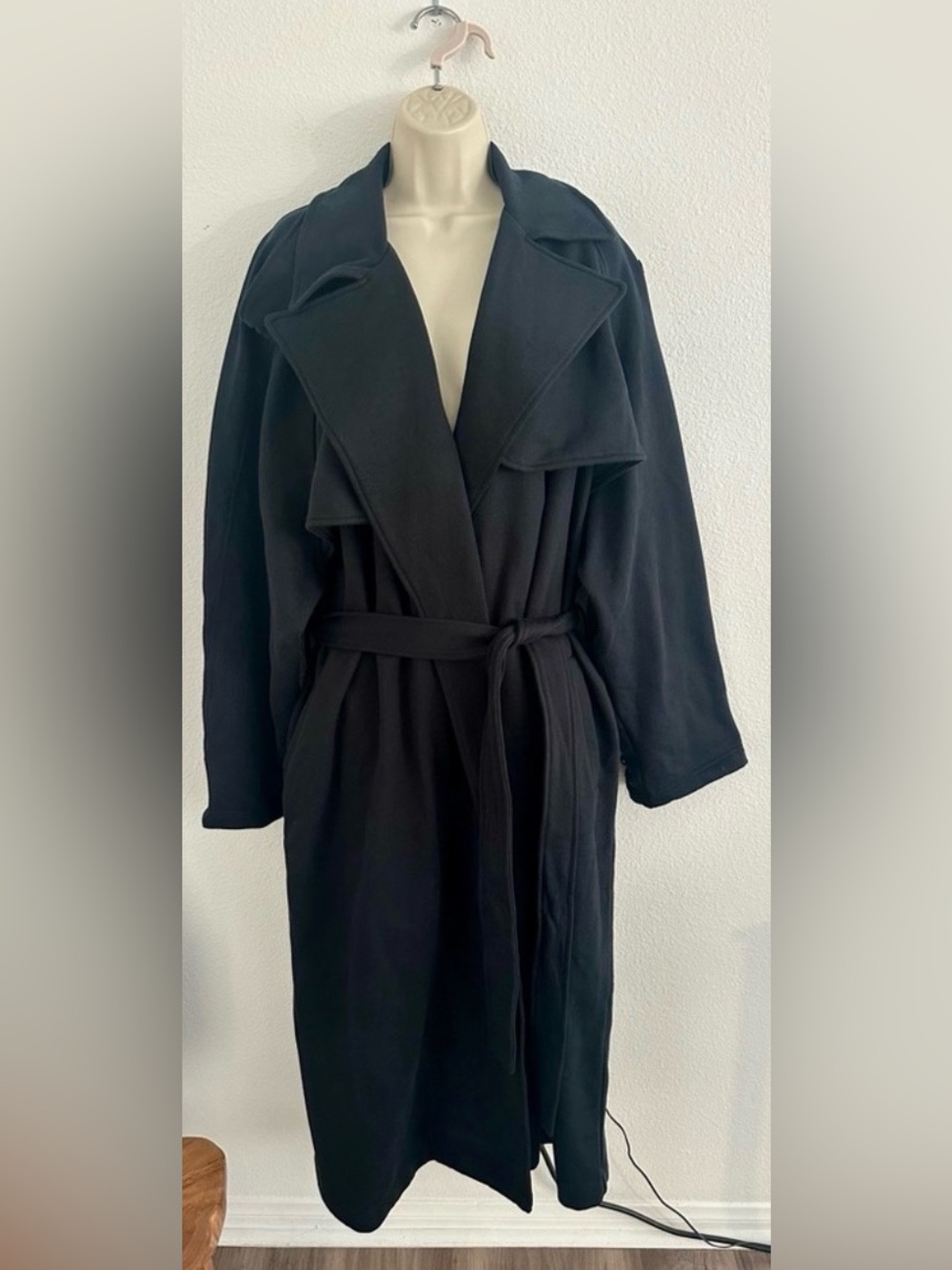 Skims Boyfriend Fleece Oversized Trench Coat - Black - Large